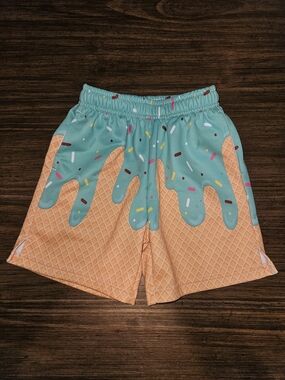 Source Unknown Mint Drip & Tan Waffle Cone Print Kids Shorts